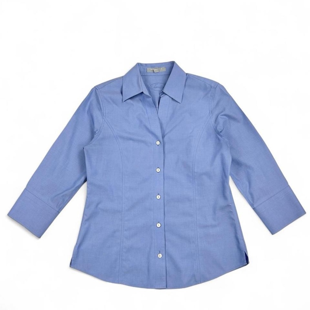 Foxcroft crisp light blue tailored fit 3/4 sleeve button up